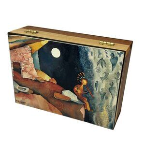 Kathy D. Cooney Kokopelli's Song Native American Art Wooden Trinket Box Vintage